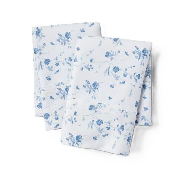 Threshold Sateen Cotton White & Blue Floral 2 King Pillowcase Set 20" x 40" NWOT - Picture 1 of 7